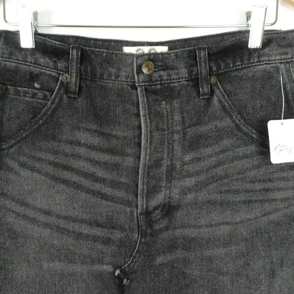 Free People Denim Mini Skirt Size 28 Black Button Fly Brea Boho Raw Hem - Picture 2 of 11